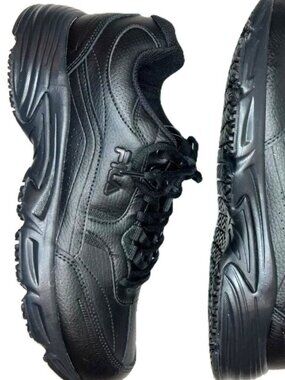 FILA Women Black Leather Work Shoes Sz11 Memory Workshift Comfort Slip Resistant
